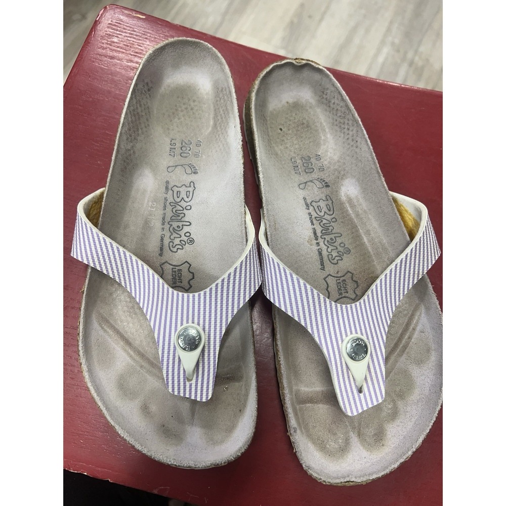 Birkenstock Birki's Women's Purple And White Striped Thongs Size 40